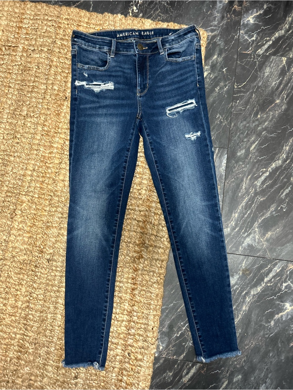 American Eagle Outfitters next level stretch Women's Dark Blue Distressed Jeans